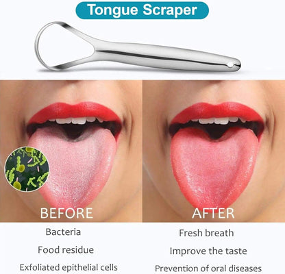 Stainless Steel Tongue Scraper, Portable Oral Care Tool, Removes Coating & Bad Breath, Easy to Clean