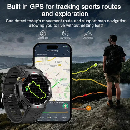 T-Rex 3 Ultra Military Grade GPS Smart Watch 10ATM Waterproof Compass Altimeter Barometric AMOLED Men HD Call Sports Smartwatch - Urbizia