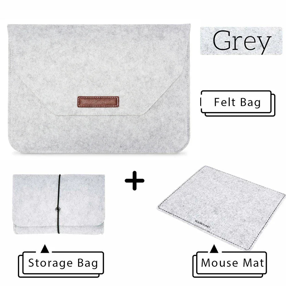 Premium Wool Felt Laptop Sleeve Bag with Mousepad