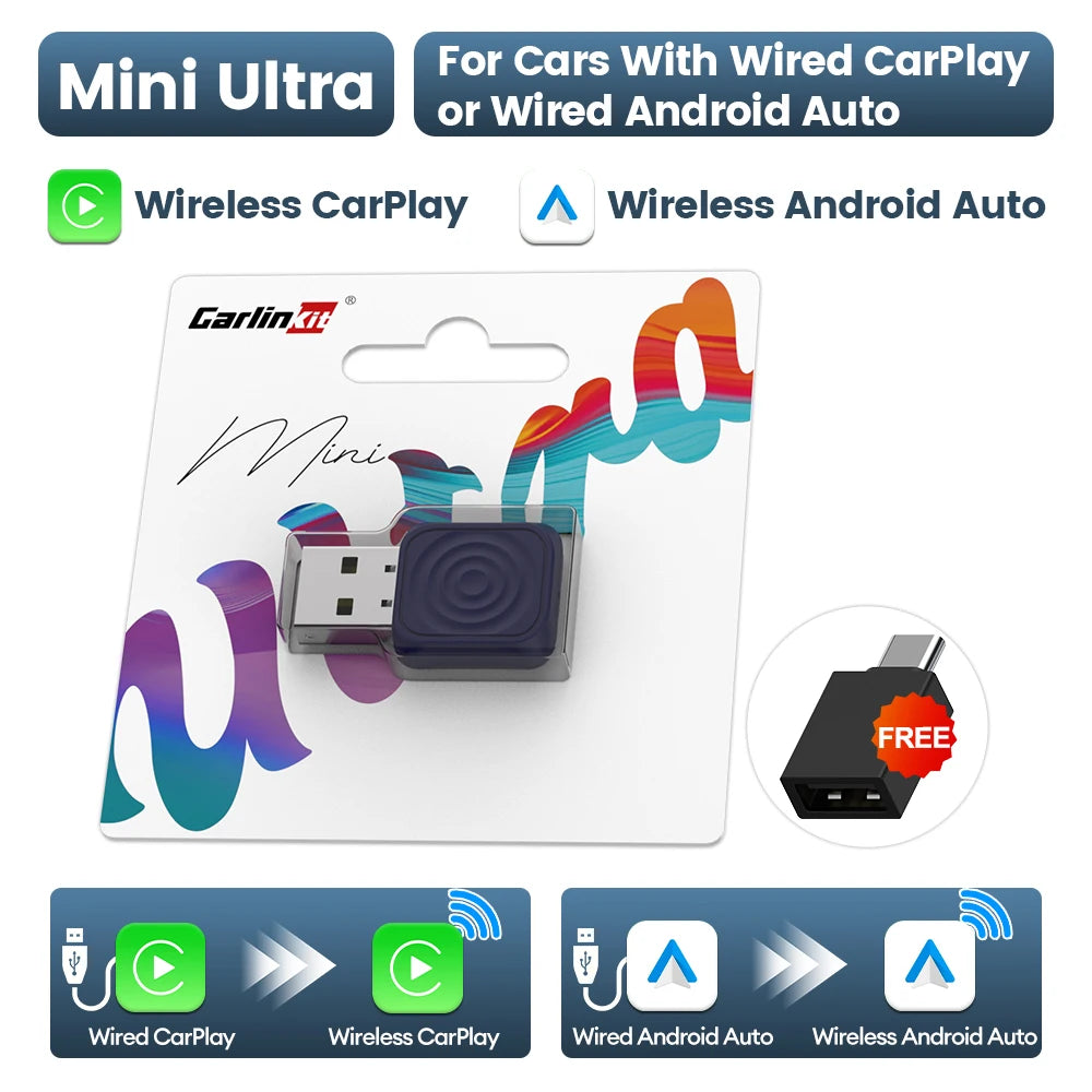 CarlinKit 5.0 Mini Ultra &Mini 5 Pro Wireless Adapter Wireless CarPlay &Android Auto USB Dongle For Cars Wireless Auto Connect