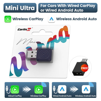 CarlinKit 5.0 Mini Ultra &Mini 5 Pro Wireless Adapter Wireless CarPlay &Android Auto USB Dongle For Cars Wireless Auto Connect