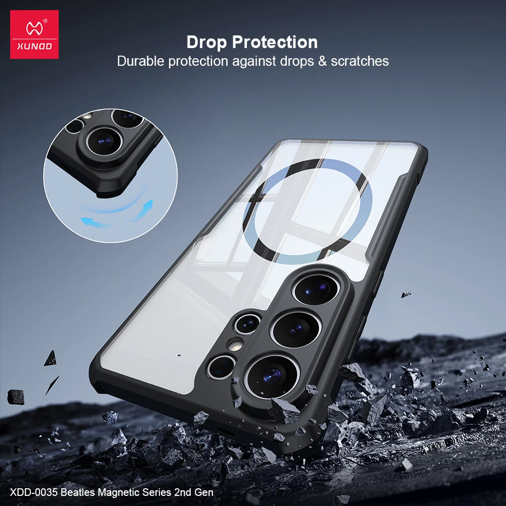 Xundd For Samsung Galaxy S25 S26 Ultra S26 Plus Magnetic Ring Case Camera Protect Airbag Shockproof Shell with 360° Spin Holder