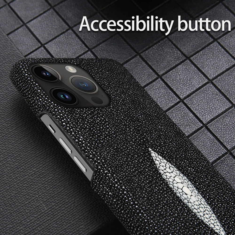 Genuine Leather Case for iPhone 17 Air 16 15 14 13 12 18 Pro Max Original Stingray Leather Back Cover Carcasa for iPhone 11 Pro