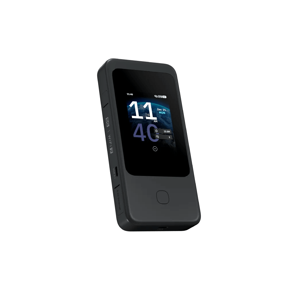 GL.iNet MUDI 7 GL-E5800 Wi-Fi 7 5G NR Travel Router Portable Mobile Hotspot Tri-Band with eSIM & Dual SIM Slot, 2.8" Touchscreen, Up to 5.76 Gbps, 2.5G Ethernet, 700Mbps VPN Secure, 13.5h Battery, for 4K Livestream