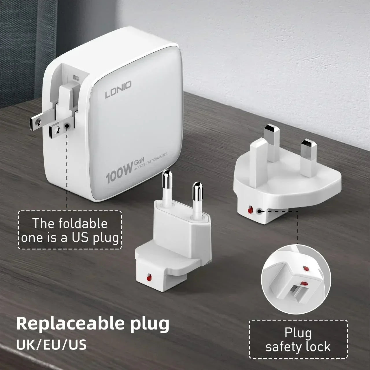 LDNIO 100W Charger Gan Fast Charge Type C USB Charging Station Phone Tablet Laptop Macbook Portable Charger EU UK US Plug Adapte - Urbizia