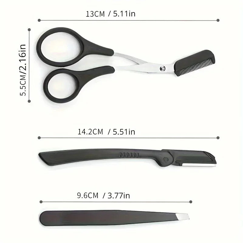 3-Piece Stainless Steel Eyebrow Grooming Kit - Urbizia