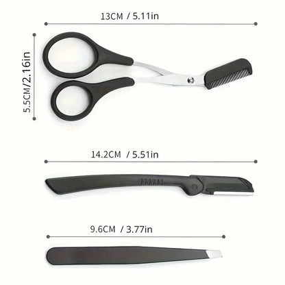 3-Piece Stainless Steel Eyebrow Grooming Kit - Urbizia