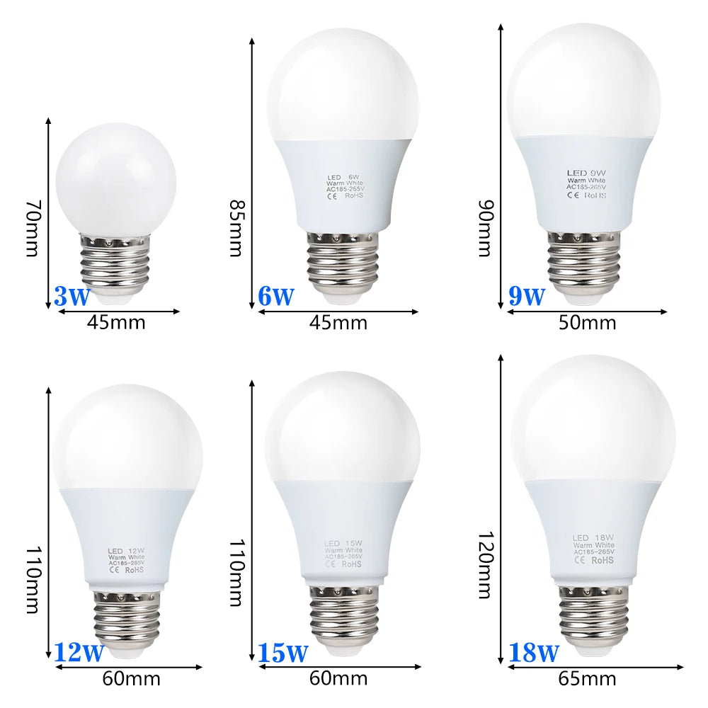 3W 6W 9W 12W 15W 18W LED Bulb Lamps E27 Lampada LED Light Bulb AC 220V-240V Smart IC High Brightness Illa Lamp Spotlight