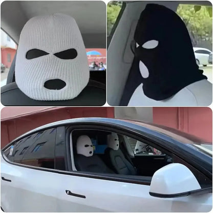 Universal Car Headrest Cover Funny Car Seat Face Mask Ski Mask Wrap Protection Vehicle Front Head Rest Protectors Accessories
