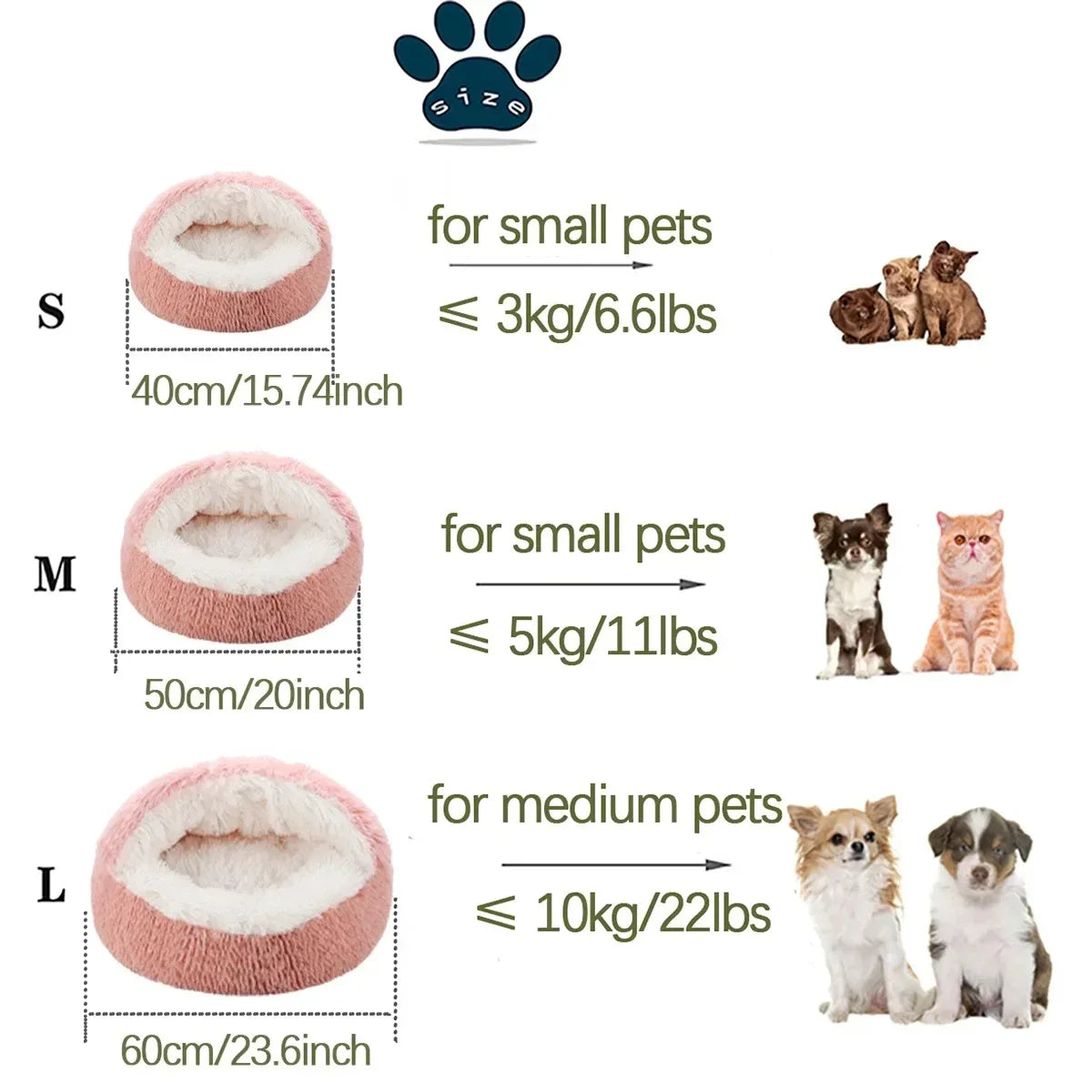2 in 1 Soft Plush Pet Bed 50CM with Cover Round Cat Bed Pet Puppy Mattress Warm Cat Dog Sleeping Nest Cave for Small Dogs Mats - Urbizia