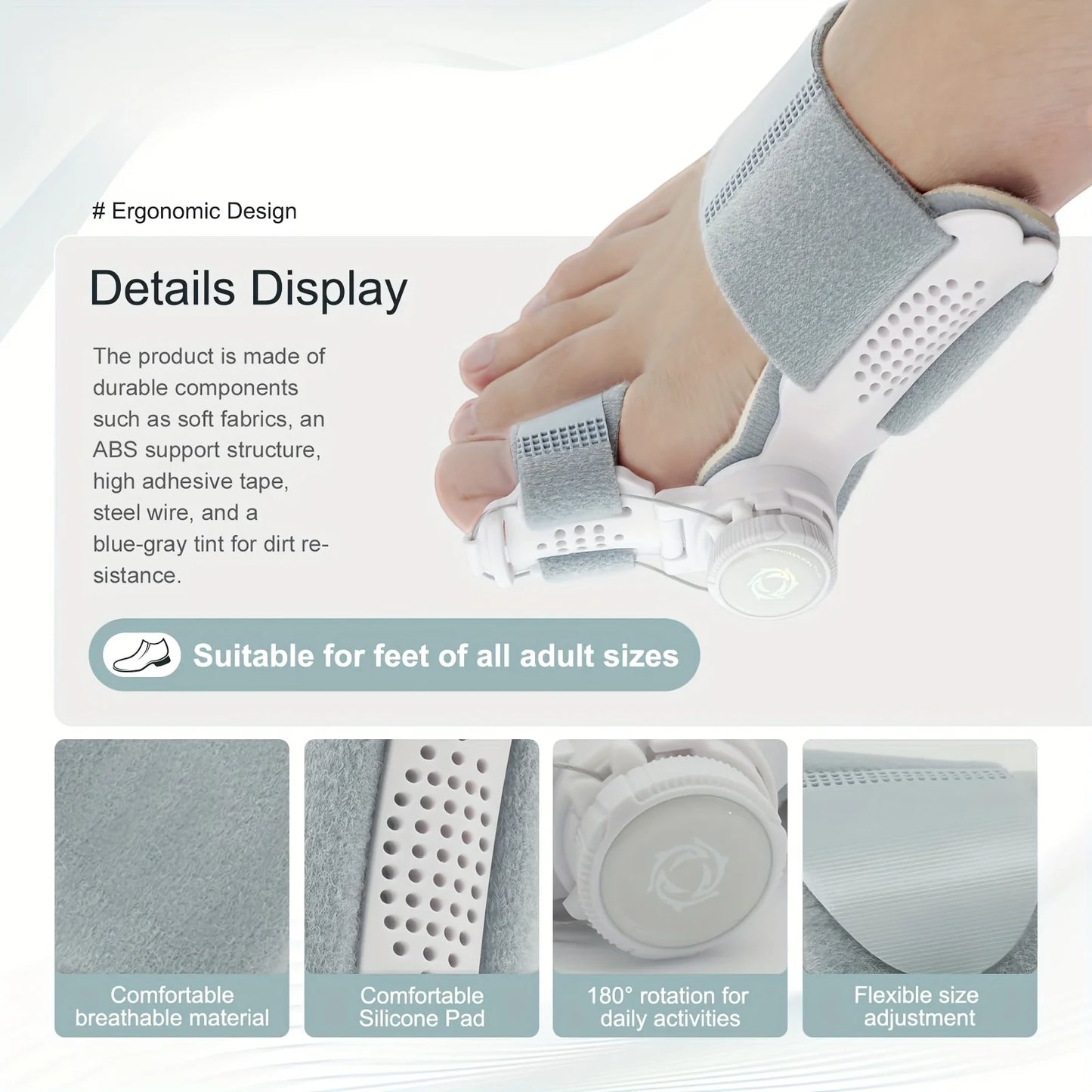 Adjustable Thumb Hallux Valgus Corrector and Toe Alignment Orthotic | Strong Support with Breathable Holes, Soft Cushioning