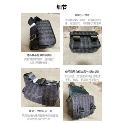 2026 New Men's Vintage Printed Crossbody Bag, Business Commuter Pu Leather Waterproof Shoulder Bag Storage Bag