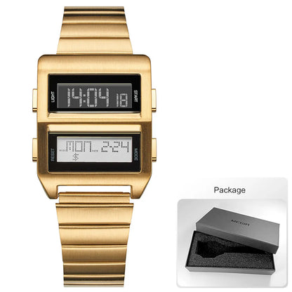 MEGIR Retro Cyberpunk Driver Electronic Watch for Men Sports Wristwatch with Electronic Movement Stainless Steel Strap 0324