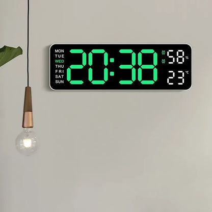 9 Inch Large Digital Wall Clock USB Powered TEMP Humidity Week Auto Dimmer DST Table Clock 12/24H Electronic LED Alarm Clock - Urbizia