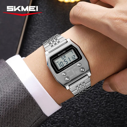 SKMEI 2460 Men's Sports Waterproof Digital Watch Stainless Steel Luxury Retro LED Alarm Clock Men's Electronic Watch Reloj Hombr