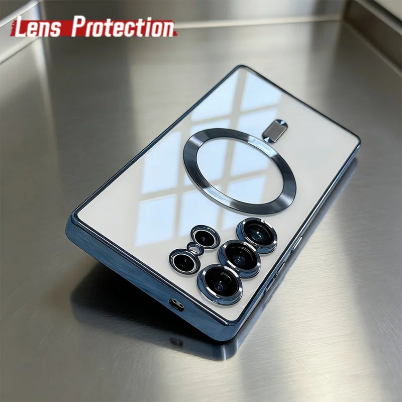 Luxury for Magsafe Magnetic wireless charge Case for Samsung Galaxy S26 S25 S24 S23 S22 Ultra S21 FE Plating Clear Soft Cover