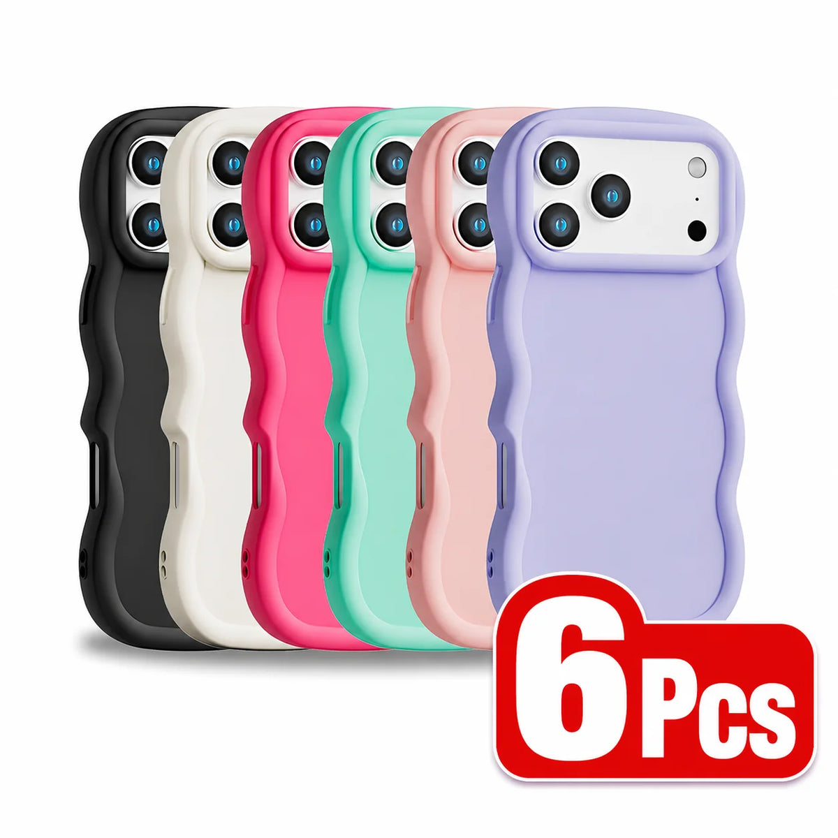 6 Pcs Wavy Edge Solid Color Soft Touch Shockproof Phone Cases, Minimalist Stylish Protective Covers Compatible with iPhone 12,13,14,15,16,17,18 Pro Max/Plus/Air