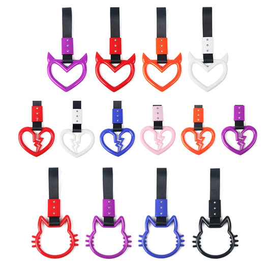 JDM Auto Accessories Cat Tsurikawa Ring Handle Hand Strap Loops Bumper Bus Car Drift Charm Warning Tag