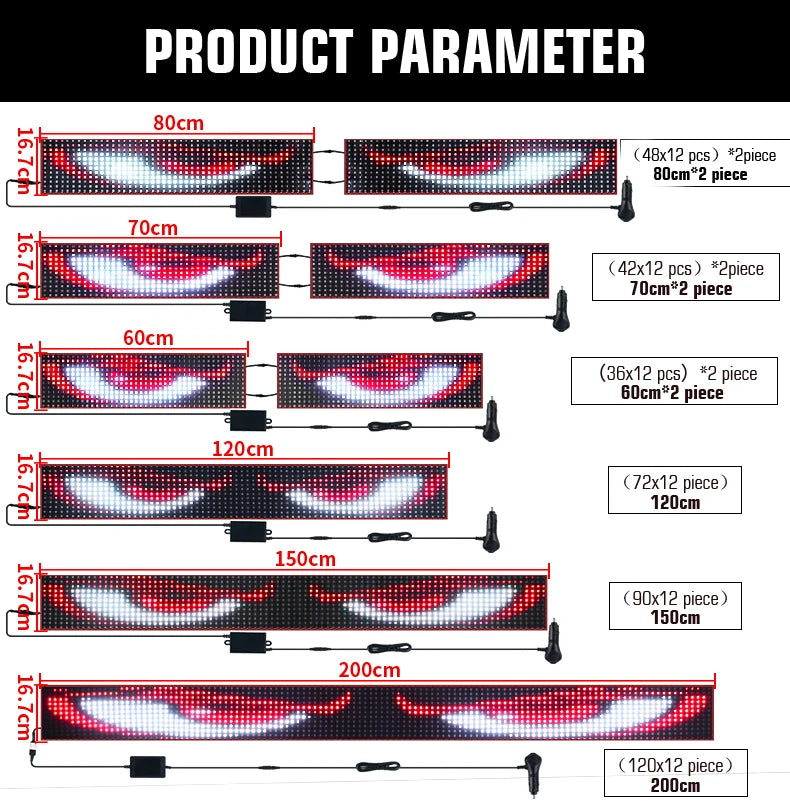 Truck Car Devil Eye LED Pixel Panel Light APP Remote Soft Foldable Lighting Scrolling Flexible For Board Windshield Accessorie
