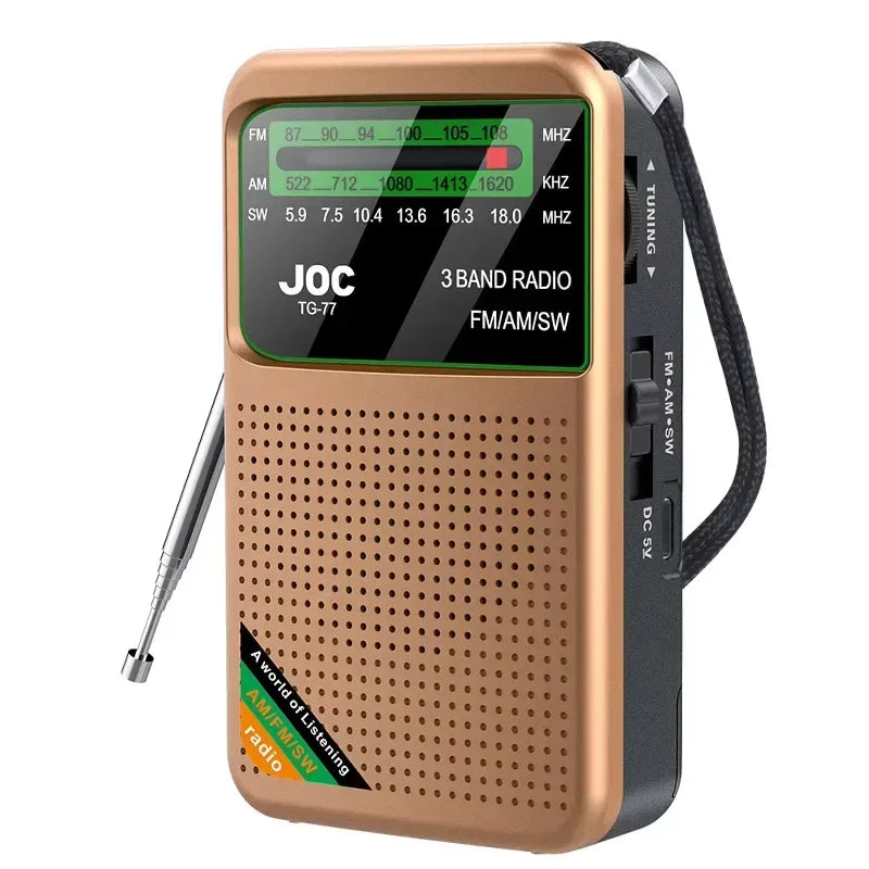 Battery Operated Radio FM AM SW Radio Built-in Speaker Pointer Pocket Radio Type-C Rechargeable with HD Display Screen for Elder - Urbizia