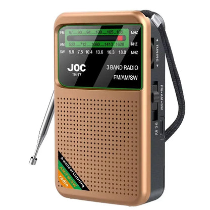 Battery Operated Radio FM AM SW Radio Built-in Speaker Pointer Pocket Radio Type-C Rechargeable with HD Display Screen for Elder - Urbizia