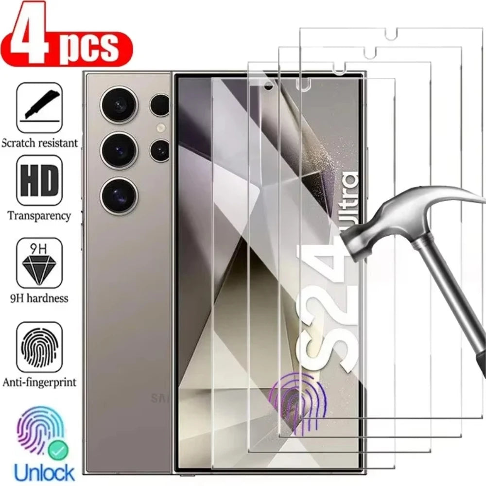 NNBILI 4PCS Full Cover Tempered Glass For Samsung Galaxy S24 S25 S26 Ultra S26 Fingerprint Screen Protector Protective HD Glass