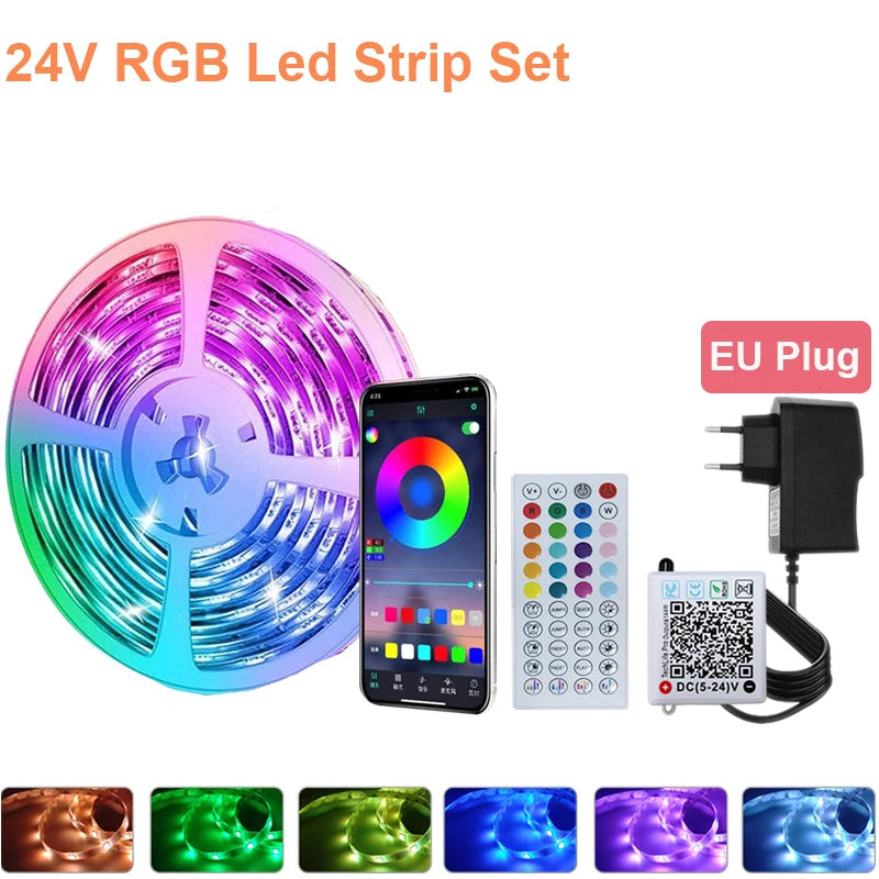 24V RGB LED Strip Lights – 5M/10M/20M/30M/40M Bluetooth APP Music Sync Rope Light for Home & Holiday Decor