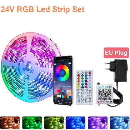 24V RGB LED Strip Lights – 5M/10M/20M/30M/40M Bluetooth APP Music Sync Rope Light for Home & Holiday Decor