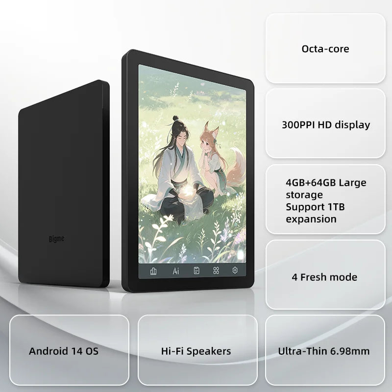 Bigme B6 Electronic book, 6'' color e-ink ebook reader 36-level front light Android 14 OS w/ Google Play, Eye-Protecting ereader