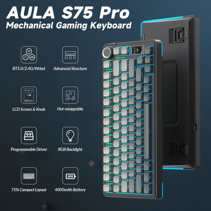 AULA S75pro Wireless Keyboard Tri-mode RGB Gaming Keyboard Hot Swap PBT Keycaps with Macro Software