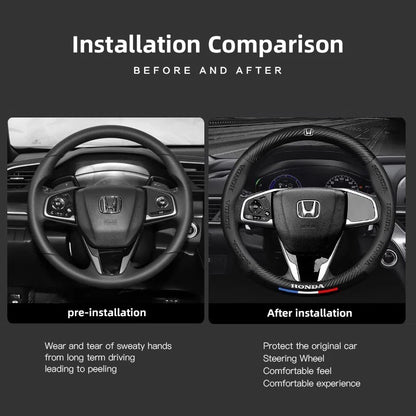 38cm Car Carbon Fiber Steering Wheel Cover For Honda Civic FIT CRV Accord Jazz HRV Car Interior Non-slip Steering Wheel Cover