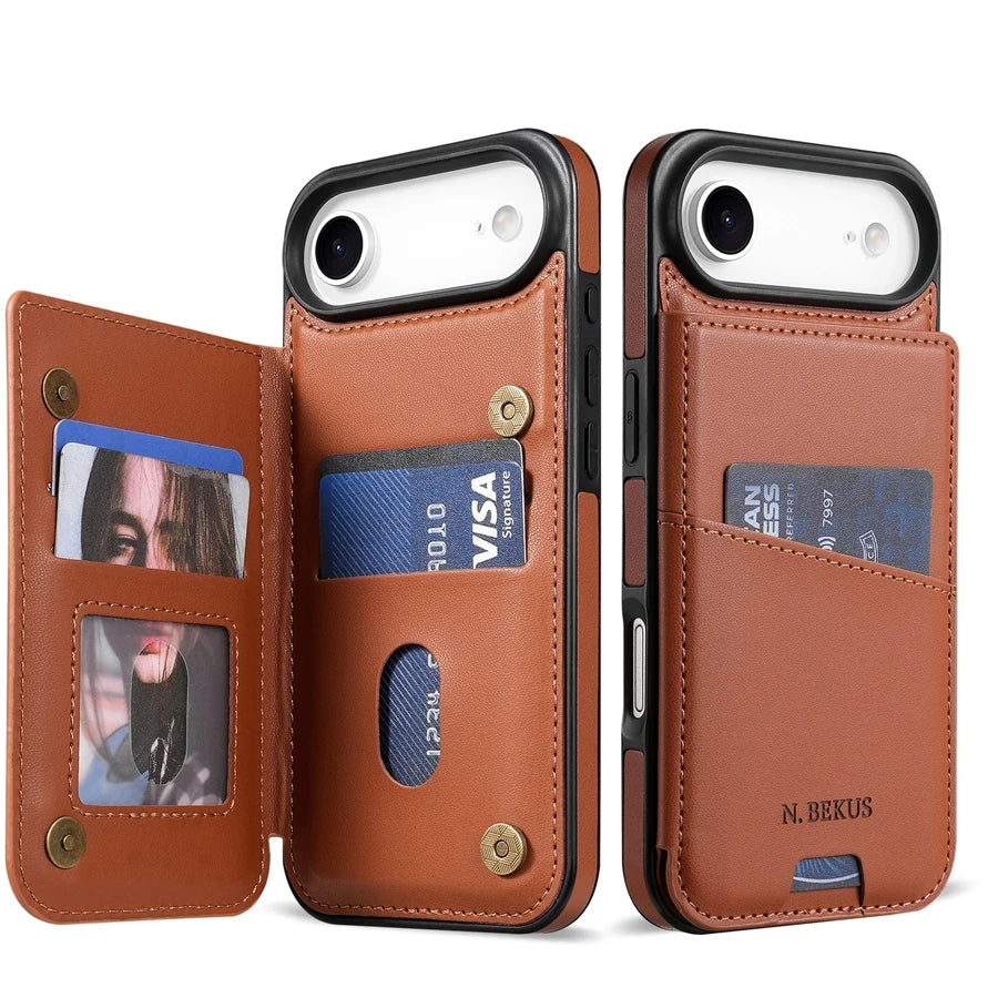 Wallet With Card Slot RFID Blocking Magnetic Flip Leather Case For iPhone 17 Pro Max 17e Air 16e 15 Plus 14 13 12 11 Cover