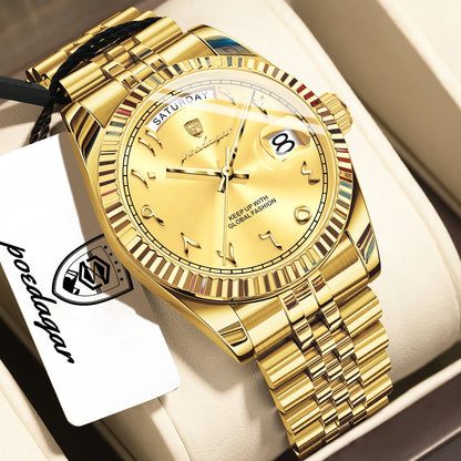 POEDAGAR Top Trendy Man Clock Stainless Steel Waterproof Business Men Watch Date Week Quartz Creative Men's Watches Reloj Hombre