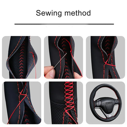 Dual-Tone Glossy Carbon Suede Car Steering Wheel Cover Non-Slip Universal Fit Soft Comfort for Round/D-Type Automotive Wheels