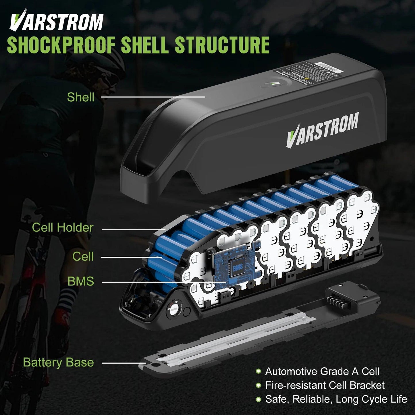 [US Stock] Varstrom Electric Bike Battery Hailong 48V 52V 20AH 30A Downtube Pack with 21700 Battery Cells 40A BMS for BBS02 TSDZ8 EBike Motor