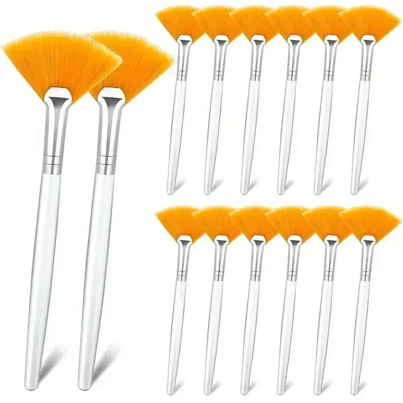 3/6/12pcs Practical Facial Brushes Fan Shape Brush Flat Head Face Mask Applicator Soft Portable Mask Brushes Cosmetic Tools - Urbizia