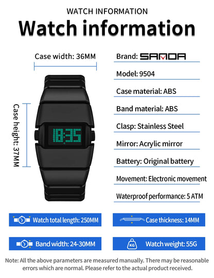 Sanda 9504 Y2k Retro Electronic Watch 5atm Waterproof Night Light Display Snooze Alarm Clock Stopwatch Men's And Women's Watches