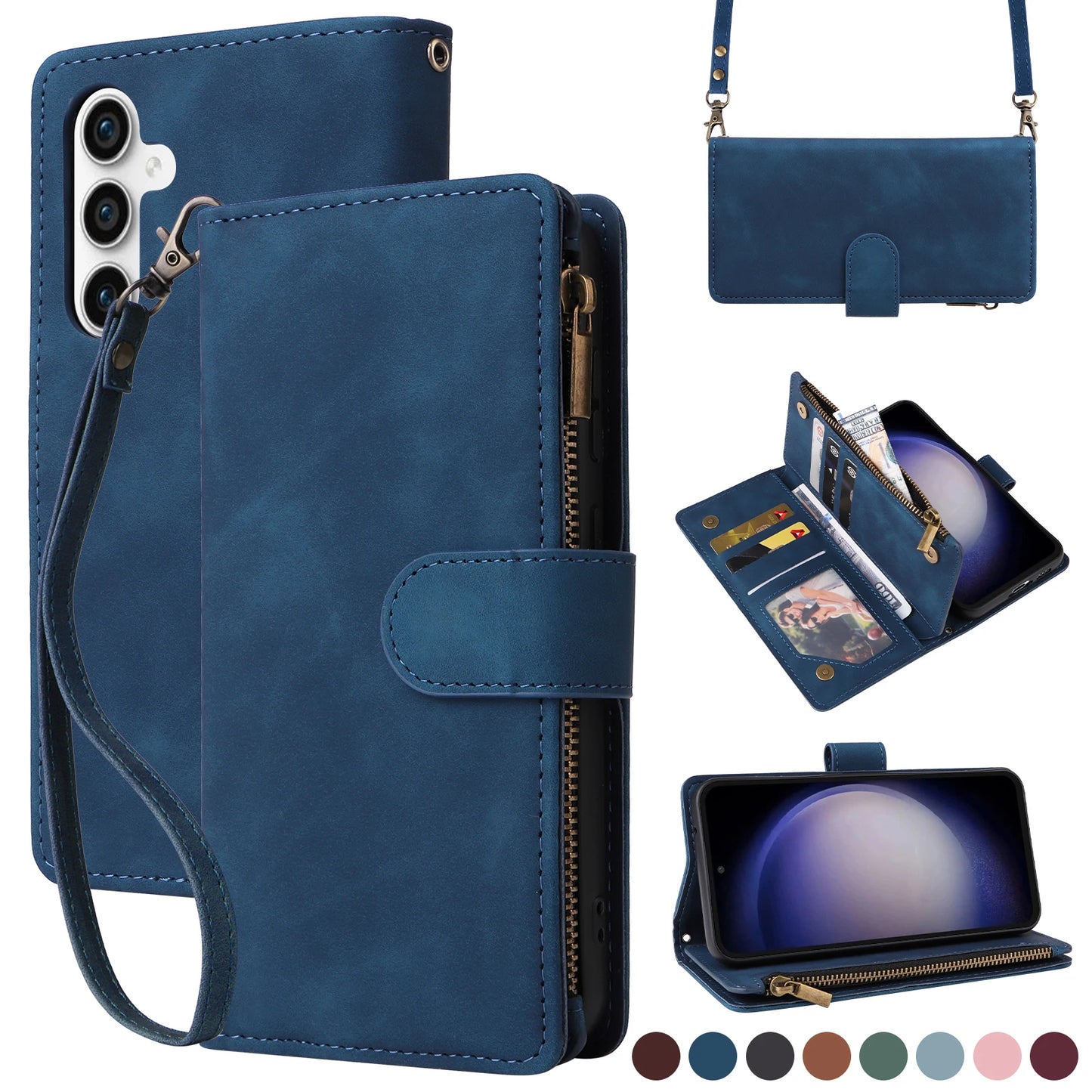 Zipper Crossbody Wallet Leather Case For Samsung Galaxy A56 A36 A26 A16 A06 A55 A35 A25 A07 A17 Flip Cover Multi-Functional Bags