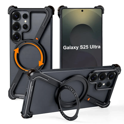 Eary Phone Case for Samsung Galaxy S25 S24 Ultra for Magsafe Magnetic Ring Stand 360°Rotating Frameless Metal Shockproof Cover