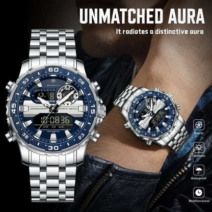 POEDAGAR Top Military Quartz Man Clock Week Date LED Luminous Digital Men Watch Dual Time Electronic Fashion Men's Watches Reloj