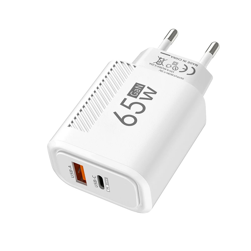 65W GaN USB PD Fast Charger Plug Type C Quick Charge 3.0 Phone Wall Adapter Portable Travel Charger For iPhone 16 Xiaomi Samsung