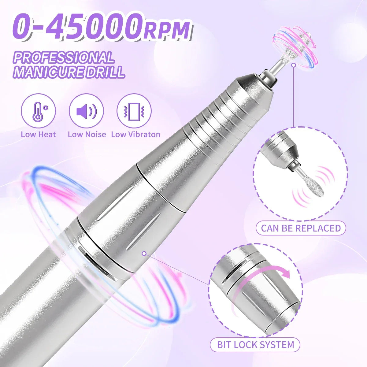 45000RPM Electric Nail Drill Machine With LCD Display Rechargeable Nail File Nails Accessories Gel Nail Polish Sander Low Noise