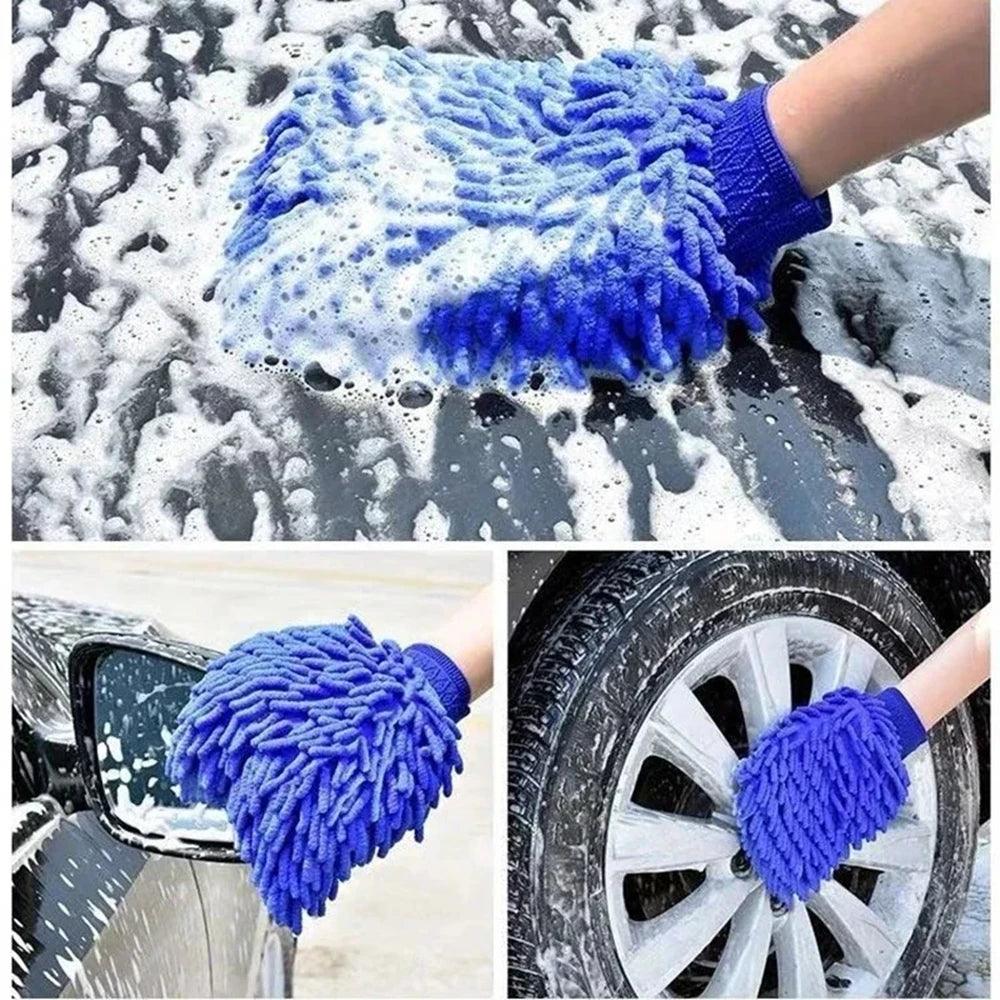 Size M, Car Wash Gloves Chenille Coral Fleece Gloves Washing Wiper Cleaning Towel Auto Dust Washer Mitt Accessories