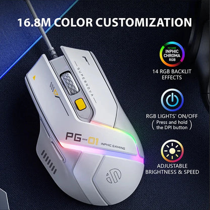 Inphic PG1 Wired Gaming Mouse RGB Lighting Effect Ergonomic Home Office Mouse For Desktop Computer Laptop