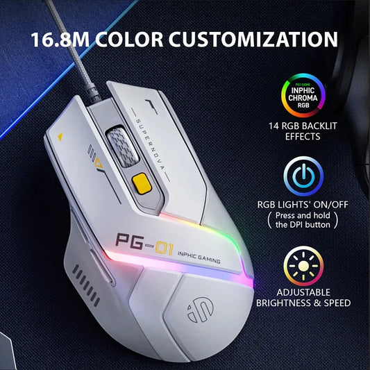 Inphic PG1 Wired Gaming Mouse RGB Lighting Effect Ergonomic Home Office Mouse For Desktop Computer Laptop