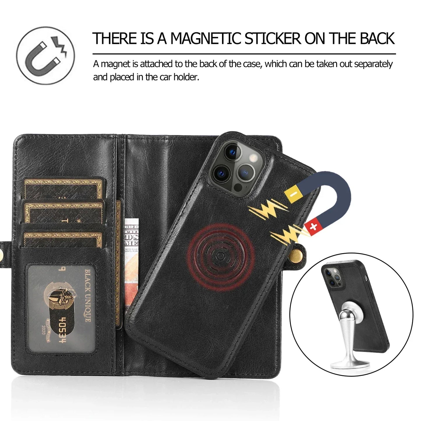 Flip Leather Wallet Case For iPhone 12 11 Pro Max Detachable Magnetic Leather Cover for iPhone 11 12 Pro Max X XR XS Max 8 7Plus