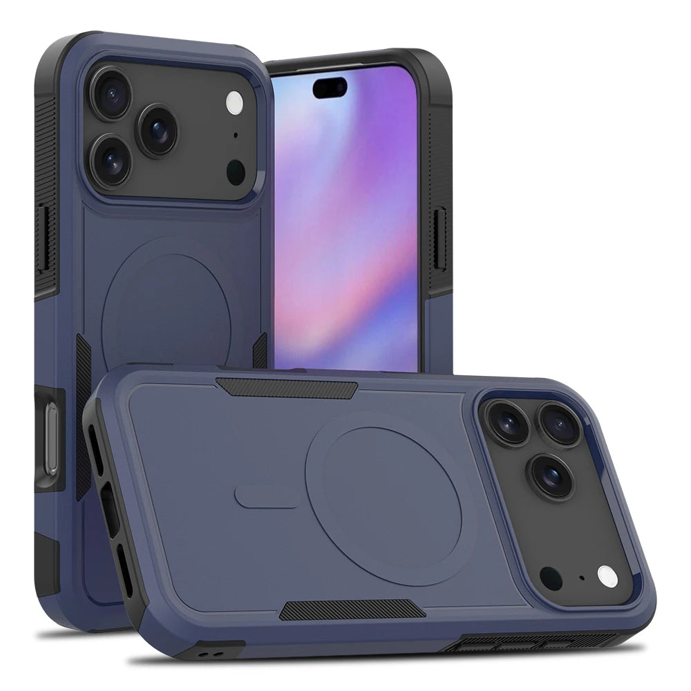 Premium 2IN1 Heavy Armor Magnetic Charging Case for iPhone 18 17 Air 16 15 14 Plus 13 12 Pro Max Shockproof Matte Protect Cover