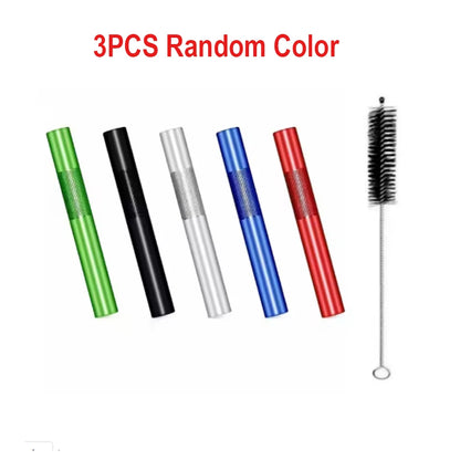 Metal Smoking Tube 5pcs Aluminum Alloy Straws with Cleaning Brush