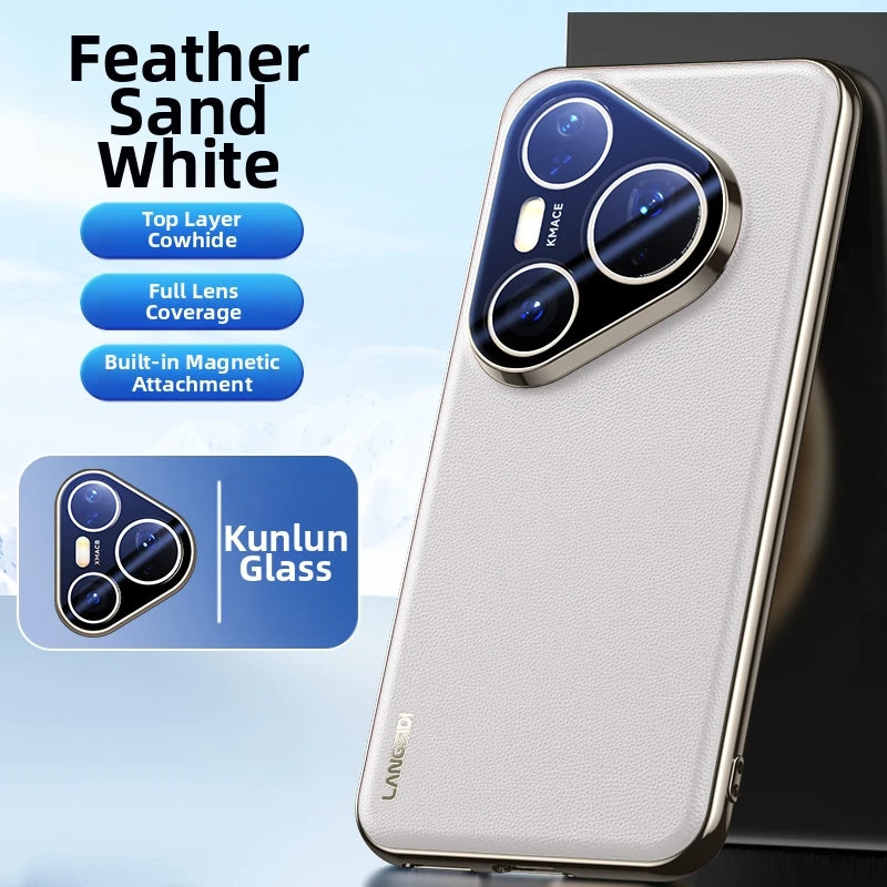 for Magsafe Case for Huawei Pura 80 Pro Pro+ 70 Ultra Luxury Leather Plating Full Glass Lens Protection Magnetic Back Cover