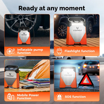 ETENWOLF ZEPHYR S3 Portable Tire Inflator 100% Duty Cycle 160 PSI Car Air Compressor 7800mAh For Cars Motorcycles Balls (New)